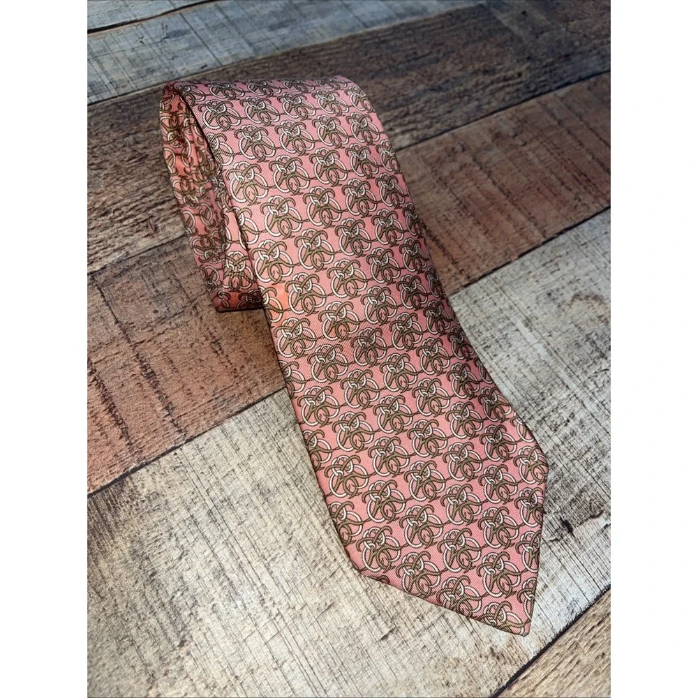 Hermes Hardware Needle‎ Thorns Allover Print Necktie Pink